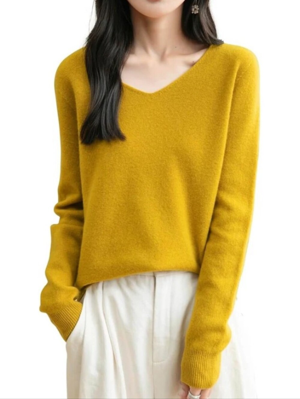 Chanyarn 100% Merino Wool V-Neck Seamless Casual Sweater